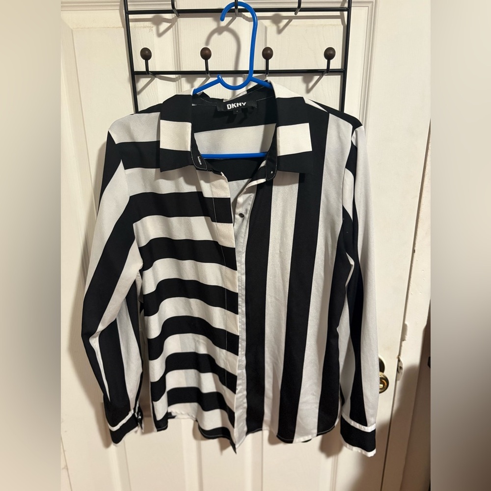DKNY Black and White Striped shirt